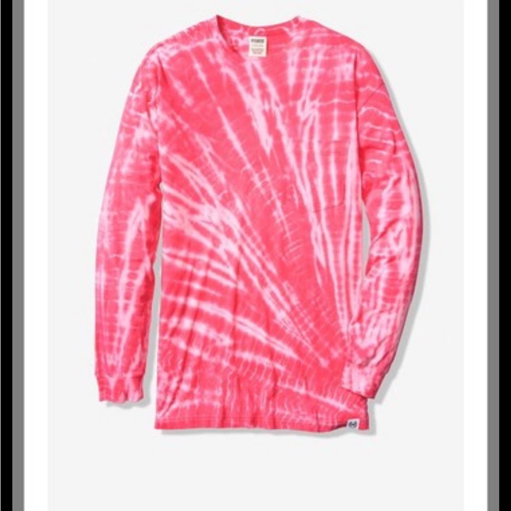 Pink Victoria’s Secret shirt - long sleeve campus tee, pink tie dye